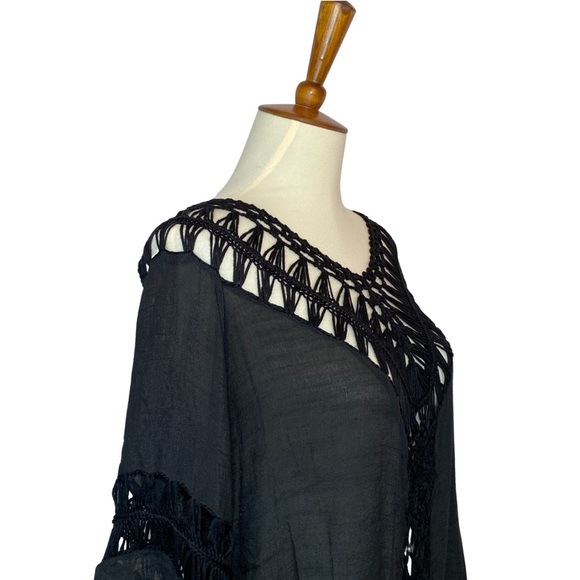 Bohemian Black Beach Bikini Coverup with Fringe - Picture 10 of 16